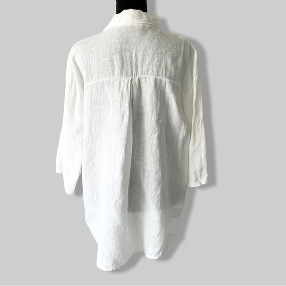 Elissia Pure Linen Studded Accent  White Button Down Shirt Blouse Made in Italy - Picture 3 of 16